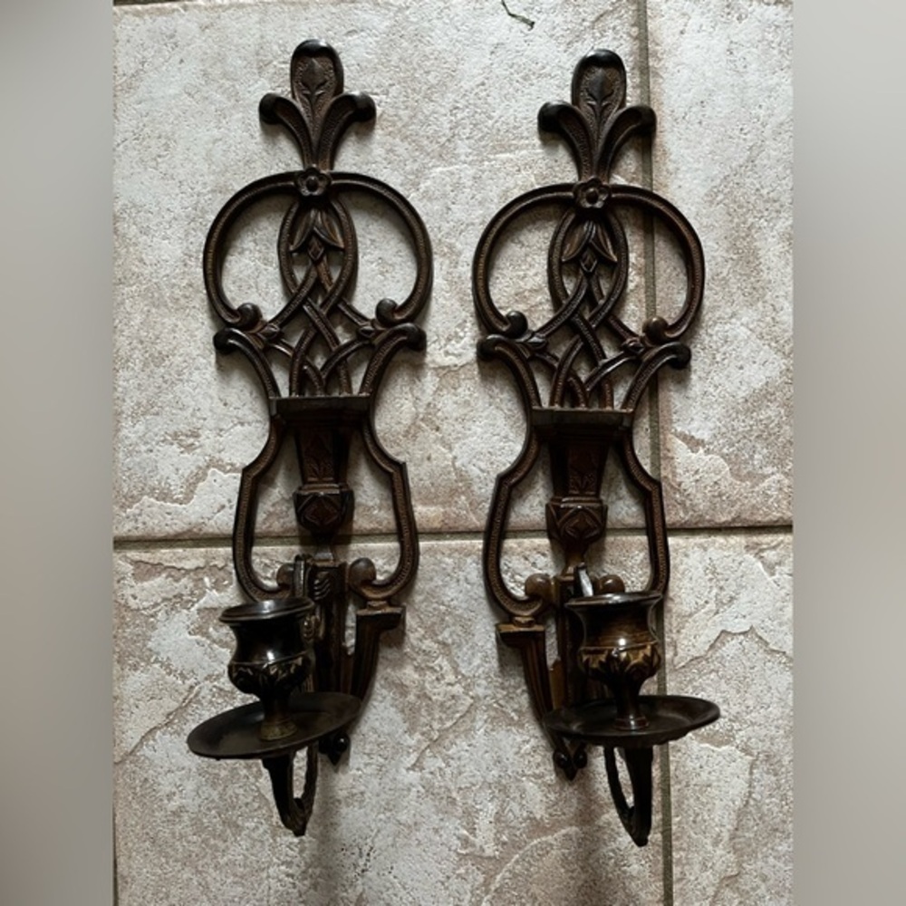 Elegant Bronze Wall Sconces vintage set of 2 candle holders